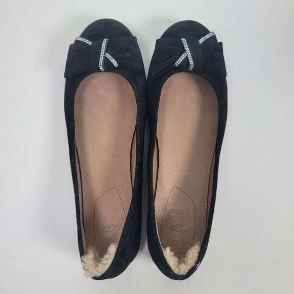 UGG Women's Black Suede Bow Flats S/N 1007667 US Size 8 - Picture 5 of 8